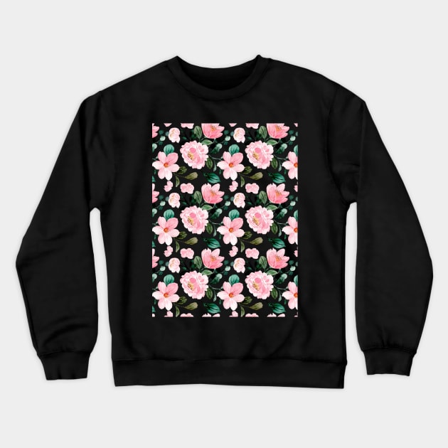 Pink Rose Watercolor Pattern Crewneck Sweatshirt by MarjanShop